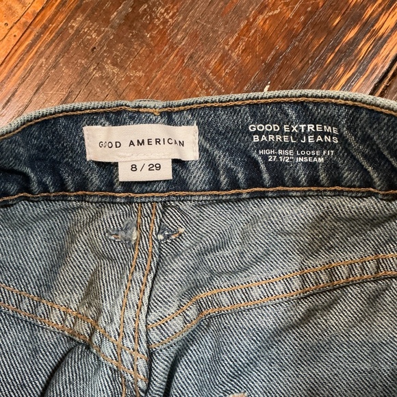 Good American Good Extreme Barrel Jeans High Rise Balloon Fit Indigo Blue Size 8 - Picture 11 of 16